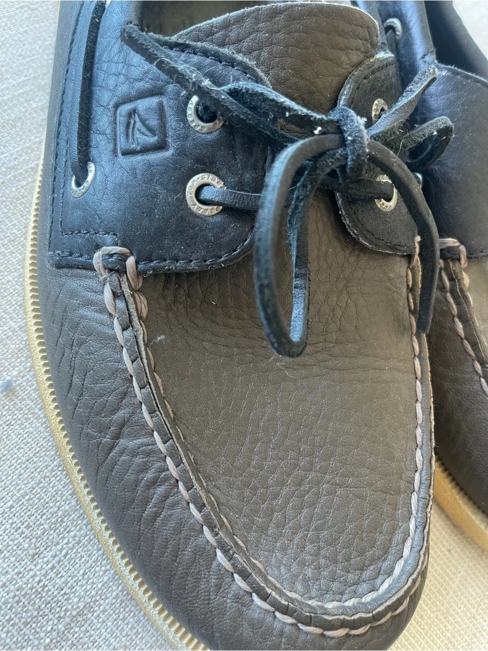 Men's Sperry Black/Olive Leather Boat Shoes - Classic Lace-Up Comfort